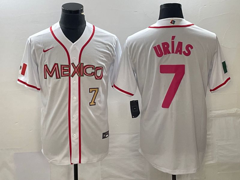 Men 2023 World Cub Mexico #7 Urias White pink Nike MLB Jersey10->more jerseys->MLB Jersey